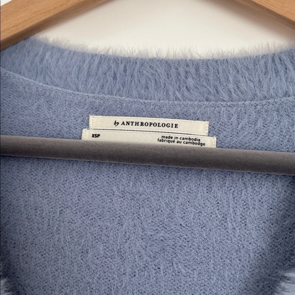 Anthropologie V-Neck Eyelash Tunic Sweater in Blue